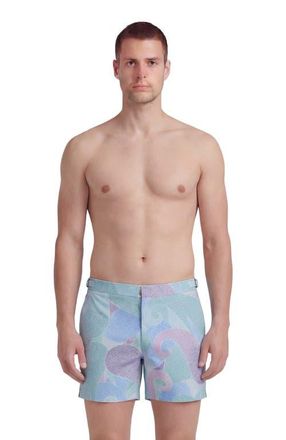 Lords of Harlech Grain Paisley Mens Tailored Swim Short in Grain Paisley Teal at Nordstrom, Size 38