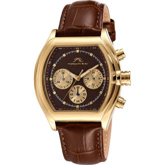 Porsamo Bleu Roman Leather Strap Watch in Brown Gold Tone at Nordstrom Rack