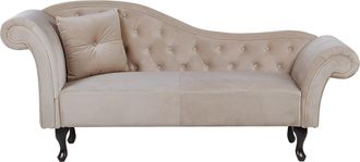Beliani Beliani - Chaise Longue Tapizado En Terciopelo Beige Acolchado Capiton&eacute; Versi&oacute;n Izquierda Con Coj&iacute;n Lattes