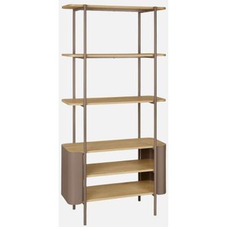 Sweeek Estanter&iacute;a Biblioteca De Metal Curvado Y Decoraci&oacute;n De Madera, 6 Niveles