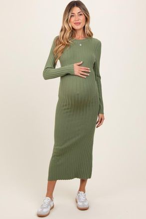 Pinkblush Ribbed Knit Fitted Midi Sweater Dress in Olive Green at Nordstrom, Size Medium