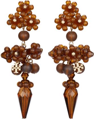 Tory Burch Curiosity Beaded Linear Drop Earrings in Tory Gold /Brown at Nordstrom