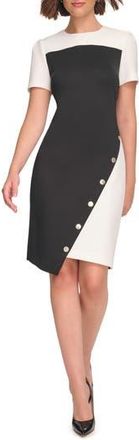 Tommy Hilfiger Asymmetric Scuba Sheath Dress in Black/Ivory at Nordstrom Rack, Size 14
