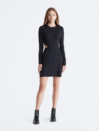 Calvin Klein Womens Cut Out Mini Dress - Black - XS