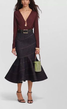 Self Portrait denim belted midi skirt