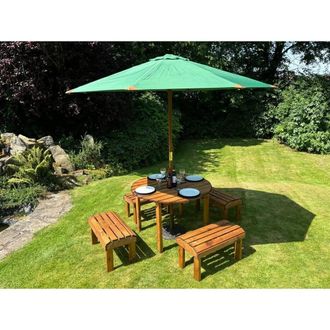Charles Taylor Trading Knights Four Seater Garden Furniture Round Table Set - Fully Assembled in Light Brown
