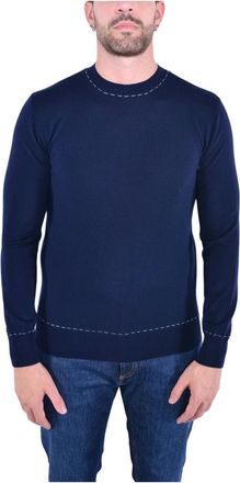 Eleventy Truien & Vesten, Heren, Blauw, L, Wol, Gestikte wollen ronde hals trui
