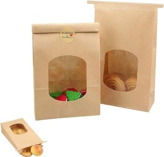OEM Bolsas De Papel Marr&oacute;n Con Ventana Transparente - 50 Unidades Para Obsequios De Fiesta Y Manualidades