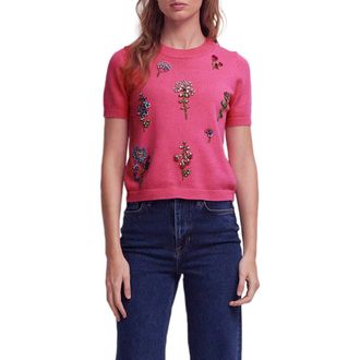 Boden Crystal Embellished Cotton Sweater in Pink Power at Nordstrom, Size X-Large