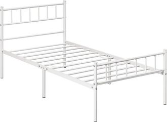 Yaheetech Struttura Letto in Ferro Battuto a Doghe in Metallo Bianco 90 x 200 cm - Yaheetech