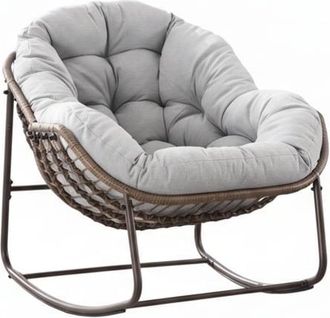 Urban Meuble Mecedora de rat&aacute;n XXL con coj&iacute;n grueso, gris claro