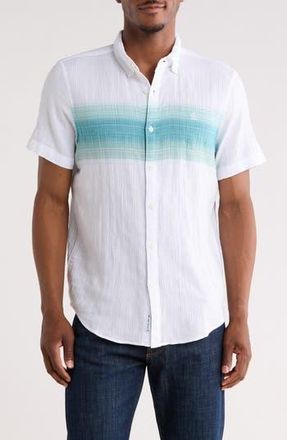 Original Penguin Chest Stripe Short Sleeve Crinkle Button-Down Shirt in Bright White at Nordstrom Rack, Size Xx-Large