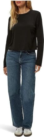 Michael Stars Aiko T-Shirts Womens Black Cotton Crew Neck Long Sleeve GBO3686