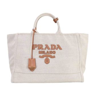 Prada White Canvas Handbag Tote Bag (Pre-Owned)