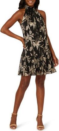 Adrianna Papell Foil Floral Trapeze Cocktail Dress in Black/Gold at Nordstrom Rack, Size 16
