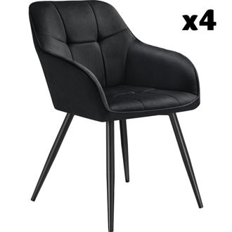 TecTake 4 sillas de comedor, efecto terciopelo, 58 x 62 x 82 cm negro/negro