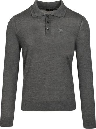 Etro Wol en zijde poloshirt - Heren - Polos - Grijs - M - Wol - Tops