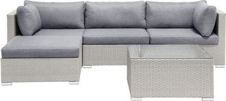 Beliani Conjunto de jard&iacute;n de rat&aacute;n sint&eacute;tico gris 4 personas