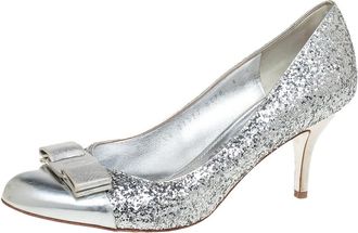 Ferragamo Silver Glitter Vara Bow Pumps