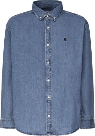 Carhartt Work in Progress Blauw Logo Geborduurd Ruimvallend Overhemd - Heren - Spijkeroverhemden - Blauw - M - Denim - Overhemden