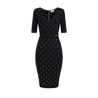 Elisabetta Franchi Gebreide jurk met juweeldetails - Dames - Kleedjes - Zwart - M - Kleedjes