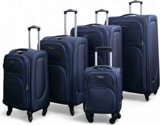 Infinity Leather Zachte, lichtgewicht marineblauwe nylon kofferset met 4 wielen, reiskoffer en vakantietassen