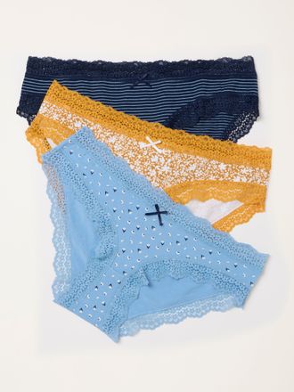 Fat Face FatFace Blue 3 Pack of Lace Knickers