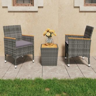 vidaXL Muebles De Jard&iacute;n 3 Pzas Rat&aacute;n Sint&eacute;tico Madera Acacia Gris Vidaxl
