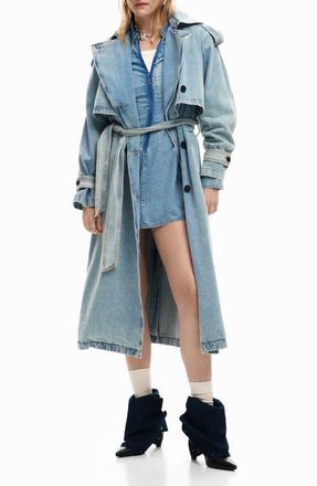 Desigual Denim Trench Coat in Light Blue at Nordstrom, Size X-Small