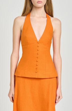 Wayf x Hannah Lovey Porter Capri Halter Neck Linen Blend Top (Nordstrom Exclusive) in Orange at Nordstrom, Size X-Large