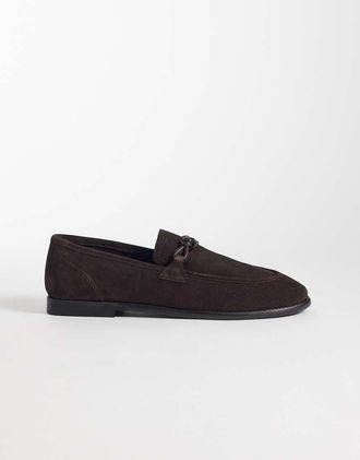 Asos Mocassini slim in camoscio marrone con morsetto annodato