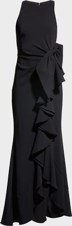 Badgley Mischka Odessa Asymmetric Ruffle-Skirt Crepe Gown