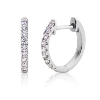 MAX + STONE 14k Solid Yellow or White Gold Lab Grown Diamond Half Pav&eacute; Huggie Earrings