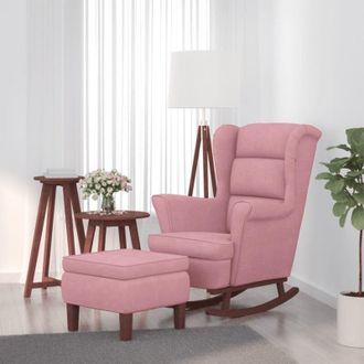 vidaXL Vidaxl - Sill&oacute;n Mecedora Patas Madera Y Taburete Terciopelo Rosa