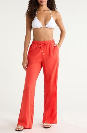 Elan Drawstring Wide Leg Cover-Up Pants in Red at Nordstrom, Size X-Small