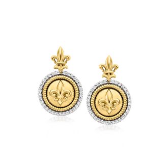 Ross-Simons Diamond Fleur-De-Lis Drop Earrings in 18kt Gold Over Sterling
