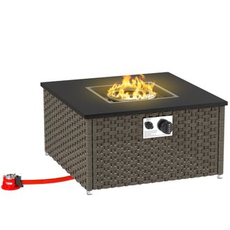 OUTSUNNY 13 KW Rattan Gas Fire Pit Table - Propane Fire Pit for Garden - Grey | TJ Hughes