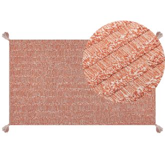 Beliani Alfombra De Algod&oacute;n Naranja 80 X 150 Cm Hecho A Mano Patr&oacute;n Moderno Boho Mugla