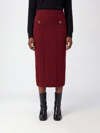 Alessandra Rich Gonna midi a tubino in maglia di lana merino a vita alta