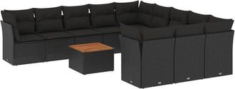 vidaXL Set De Sof&aacute;s De Jard&iacute;n 12 Piezas Cojines Rat&aacute;n Sint&eacute;tico Negro Vidaxl