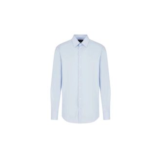 Emporio Armani Italiaans Poplin Overhemd met Italiaanse Kraag - Heren - Zakelijke Overhemden - Blauw - 3XL - Katoen - Overhemden