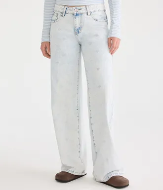 Aéropostale Low-Rise Baggy Wide Leg Rhinestone Hearts Jean