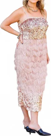 Ciebon Dreams Sequin Fringe Dress In Champagne