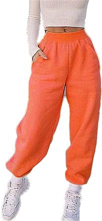Generic JIER Womens Casual Oversized Jogging Joggers Tracksuit Bottoms Fleece Casual Oversized Casual Hip Hop (Orange,S,S)