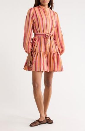 FRNCH Alizze Stripe Long Sleeve Cotton & Linen Shirtdress in Ochre at Nordstrom Rack, Size X-Small