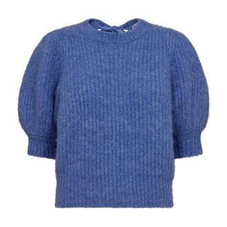 Co'Couture Strik met strik en strik Pale Blue - Dames - Ronde hals truien - Blauw - XS - Wol - Truien & Vesten