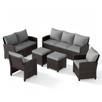 Costway Costway 6PCS Patio Furniture Set PE Wicker Rattan Sectional Conversation Set in Grey