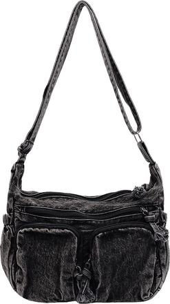 Generic Denim Shoulder Bag Casual Retro Messenger Bag Large Crossbody Bag Jean Purses for Women Work Shopping Travel (Black)