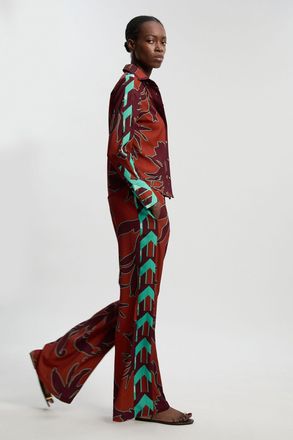 Karen Millen Womens Western Printed Twill Woven Straight Trousers - Maroon - Size 16 UK