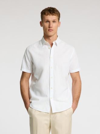 Selected Kurzarmhemd SELECTED SLHREG-SUN SHIRT SS NOOS, Herren, Gr. XXL, N-Gr, weiss (wei&szlig;), Web, Obermaterial: 71% Baumwolle, 29% Leinen, unifarben, regular f